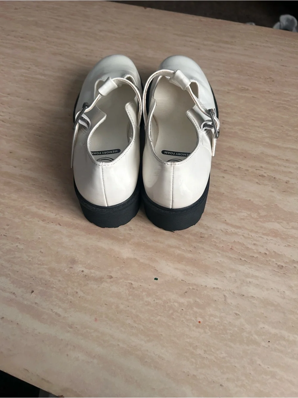 Wonder Nation Mary Jane T-Strap Platform White Patent Girls Size 4 Memory Foam